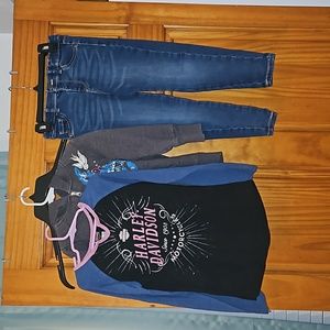 Girls outfit - 2 Harley Davidson shirts + Falls Creek stretch jeggings